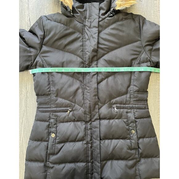 Larry Levine Feather Down Hooded Coat Black Quilted Faux Fur Removable Hood, S - Picture 13 of 15